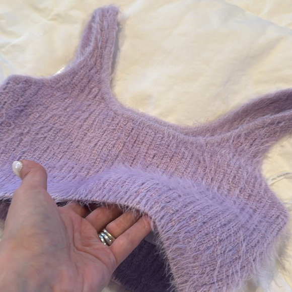 Self Portrait Fluffy Cropped Knit Top in Lilac, M - Picture 3 of 14